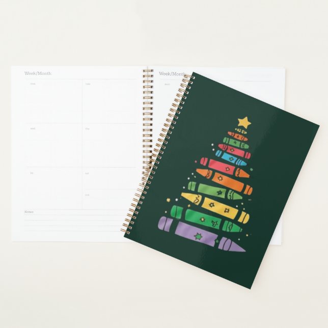 Christmas Teacher Crayon Tree Cute Xmas Lights  Planner (Display)
