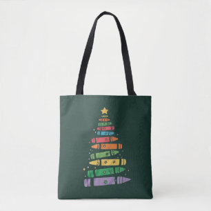 Christmas Teacher Crayon Tree Cute Xmas Lights  Tote Bag