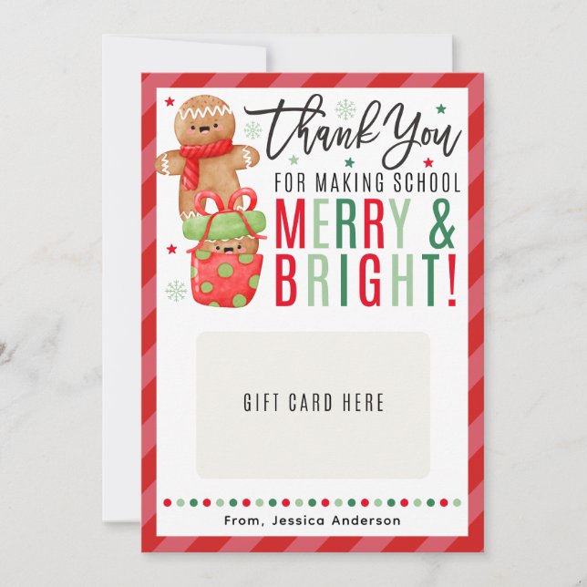 Christmas Teacher Gingerbread Gift Card Holder (Front)