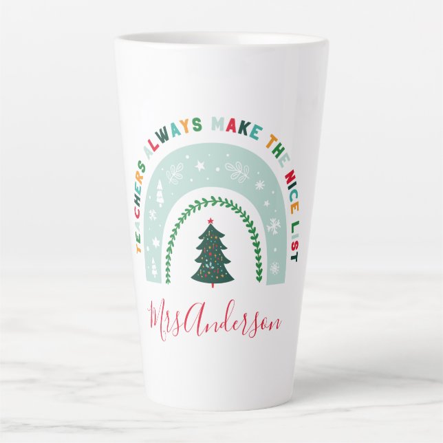 Christmas teacher rainbow nice list cute gift coff latte mug (Front)