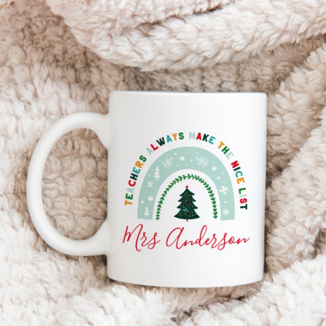 Christmas teacher rainbow nice list cute gift coffee mug (Creator Uploaded)
