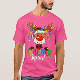 Christmas Teacher Squad Reindeer Buffalo Plaid Tea T-Shirt
