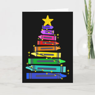 Christmas Teacher Student Crayon Xmas Tree Light W Card