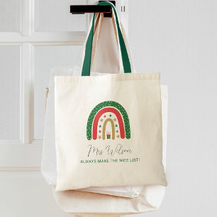 Christmas Teachers Rainbow Nice List Tote Bag