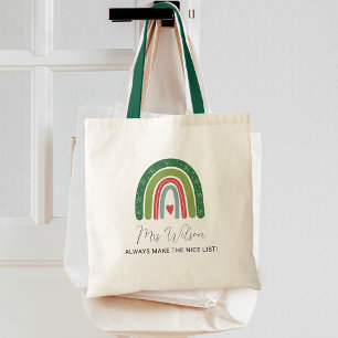 Christmas Teachers Rainbow Nice List Tote Bag