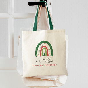 Christmas Teachers Rainbow Nice List Tote Bag