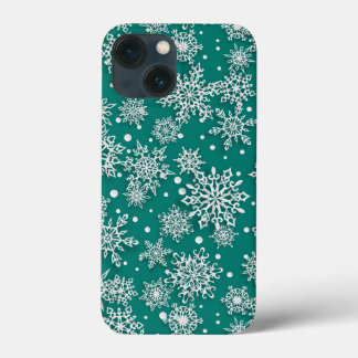 Christmas teal green snowflake tiled pattern  iPhone 13 mini case