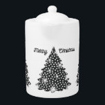 Christmas Teapot with Dotted Tree in Black & White<br><div class="desc">Merry Christmas Teapot in black and white with a dotted Christmas tree with faux sparkles.  Thanks to the Hungryjpeg for some of the elements in the design.</div>