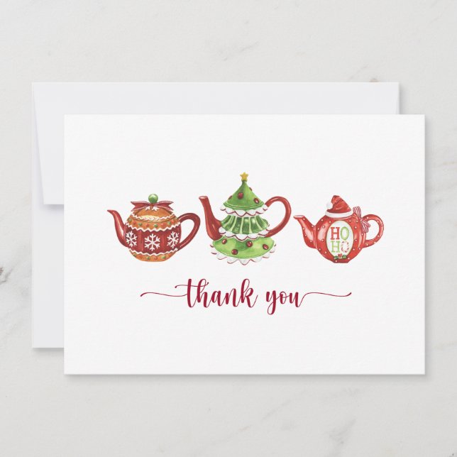Christmas Teapots, Party Thank You Card (Front)