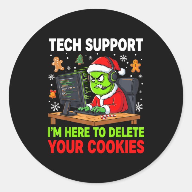Christmas Tech Suprt Here To Delete Cookies Holida Classic Round Sticker (Front)