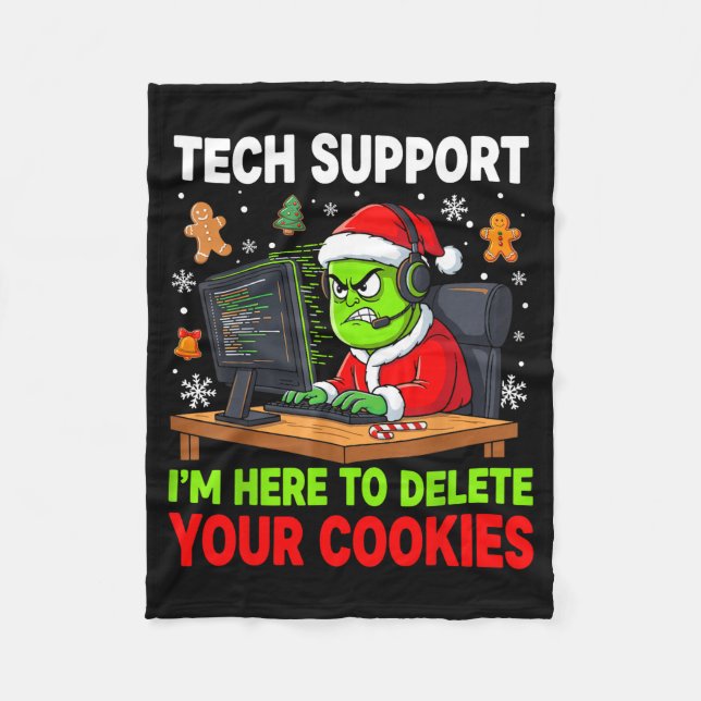 Christmas Tech Suprt Here To Delete Cookies Holida Fleece Blanket (Front)