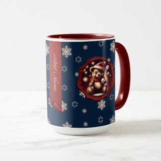 Christmas Teddy Ball Personalised Banner Blue Mug