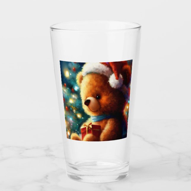 Christmas Teddy Bear 3 Glass (Front)