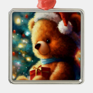 Christmas Teddy Bear 3 Metal Tree Decoration