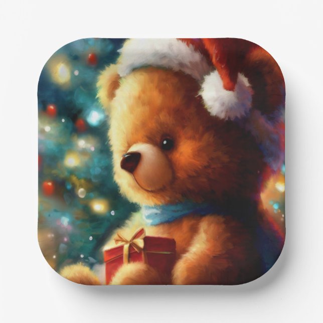 Christmas Teddy Bear 3 Paper Plate (Front)
