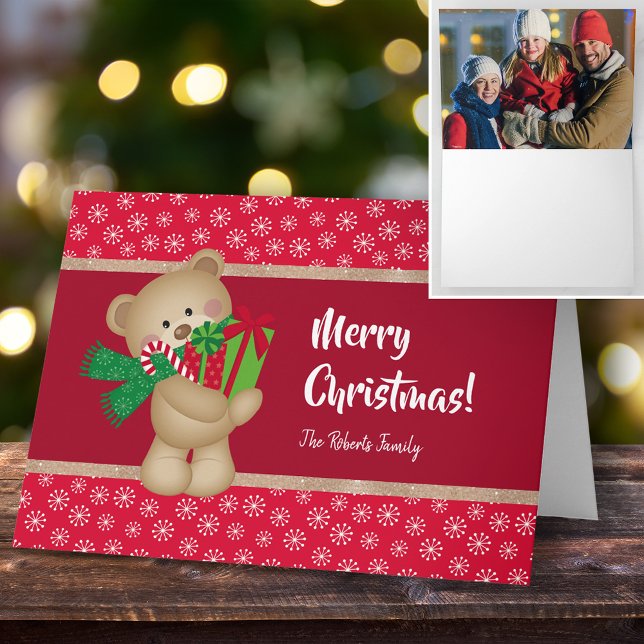Christmas Teddy Bear and Family Photo, Red Card (Creator Uploaded)