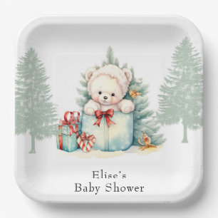 Christmas Teddy Bear Baby Shower Paper Plate