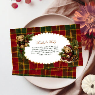 Christmas Teddy Bear Books for Baby Tartan Plaid Enclosure Card