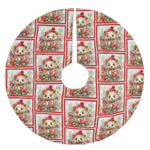 Christmas Teddy Bear  Brushed Polyester Tree Skirt