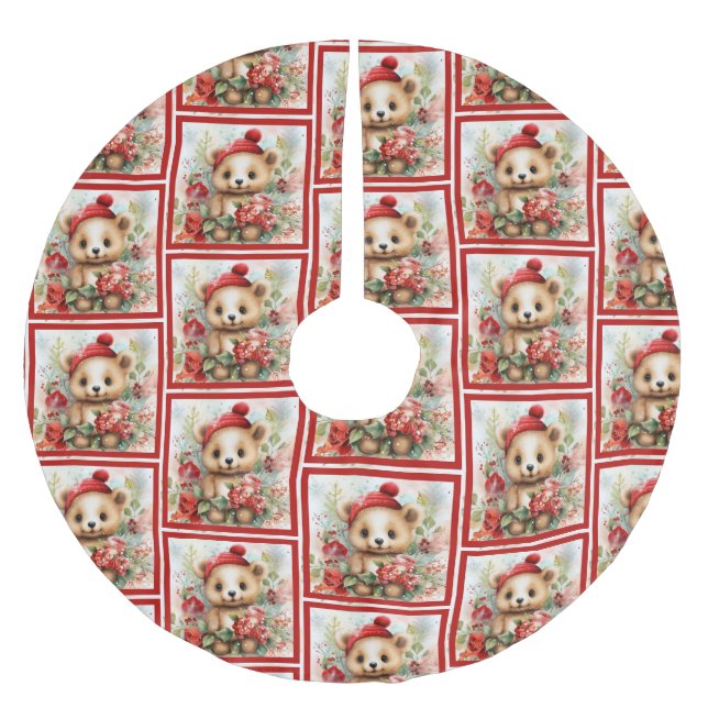 Christmas Teddy Bear  Brushed Polyester Tree Skirt (Front)