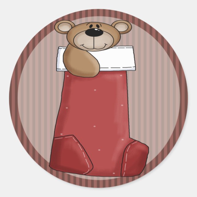 Christmas Teddy Bear Classic Round Sticker (Front)