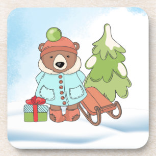 Christmas Teddy Bear Couple with Gift Coaster