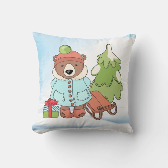 Christmas Teddy Bear Couple with Gift    Cushion (Front)