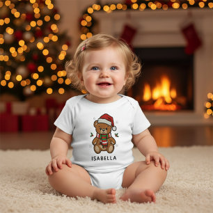 Christmas Teddy Bear Custom Name Baby Bodysuit