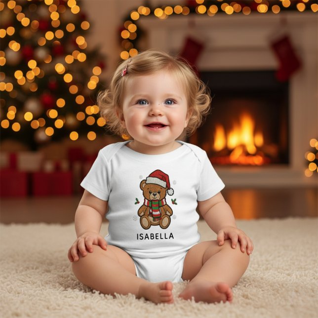 Christmas Teddy Bear Custom Name Baby Bodysuit (Creator Uploaded)