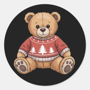 Christmas Teddy Bear Cute Xmas Gift Classic Round Sticker