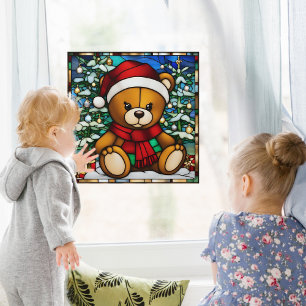 Christmas Teddy Bear Faux Stained Glass