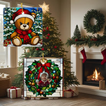 Christmas Teddy Bear Faux Stained Glass