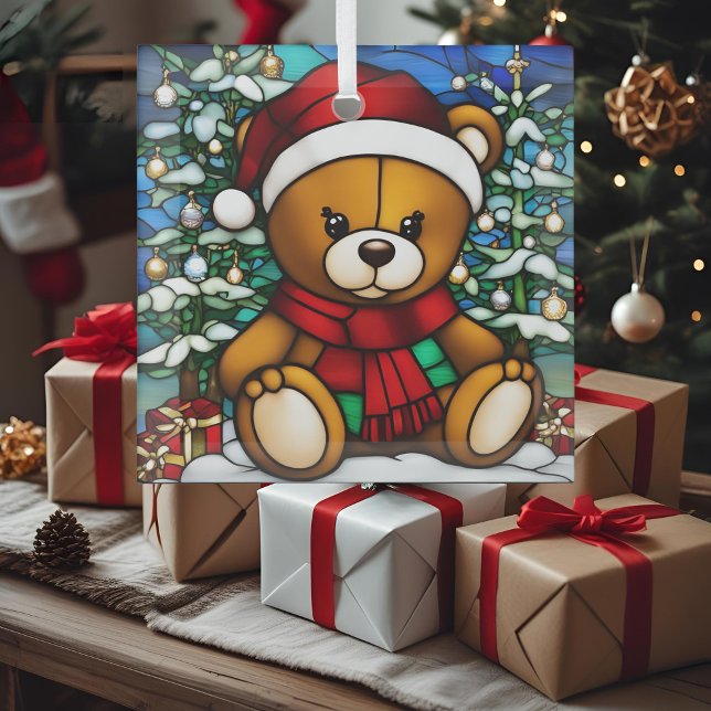 Christmas Teddy Bear Faux Stained Glass  Glass Tree Decoration (Creator Uploaded)