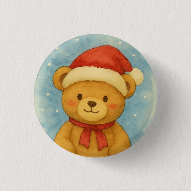 Christmas Teddy Bear in Snowy Wonderland 3 Cm Round Badge (Front)