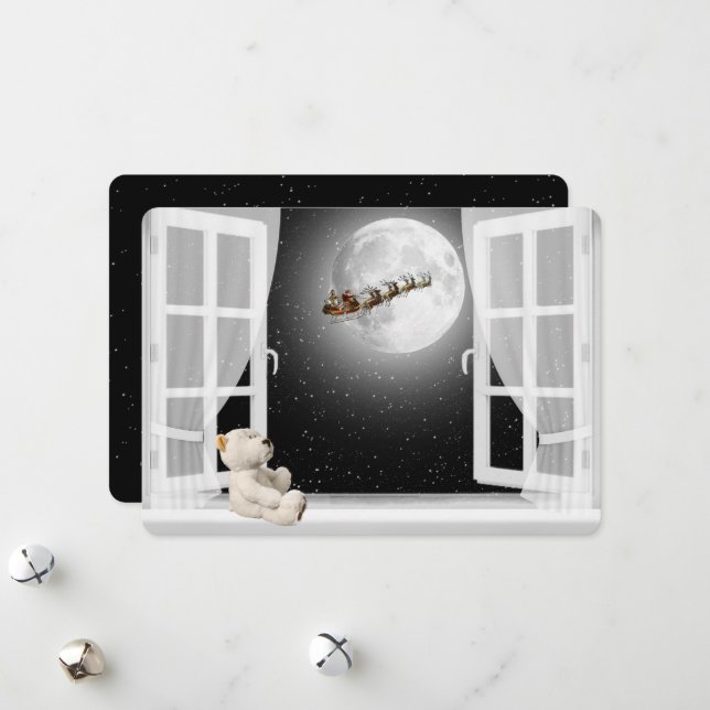 Christmas Teddy Bear in Window   Holiday Card (Front/Back In Situ)