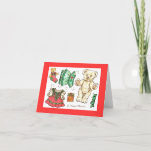 Christmas Teddy Bear paper doll card