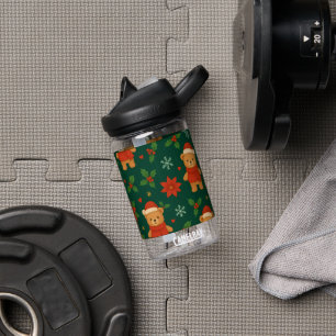 Christmas Teddy Bear Pattern – Cute Green Holiday Water Bottle