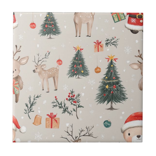 Christmas Teddy Bear Santa Pattern (1) Tile (Front)