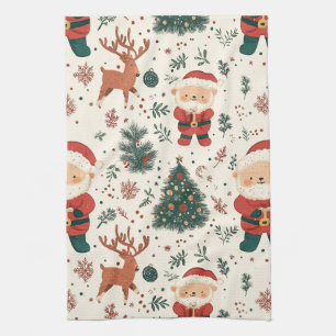 Christmas Teddy Bear Santa Pattern (2) Tea Towel