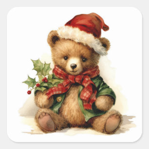 Christmas Teddy Bear Square Sticker