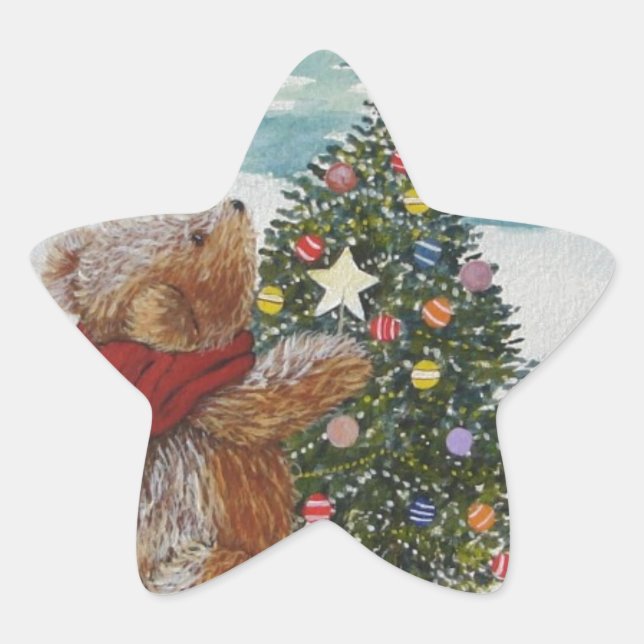Christmas Teddy Bear Star Sticker (Front)