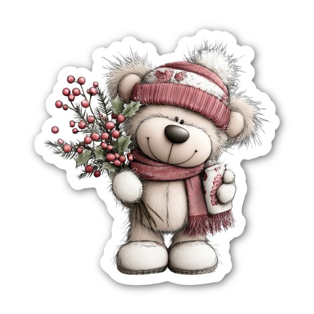 Christmas Teddy Bear Sticker | Cozy Winter Scene (Christmas Teddy Bear Sticker | Cozy Winter Scene by PiggyPrint Stickers. )