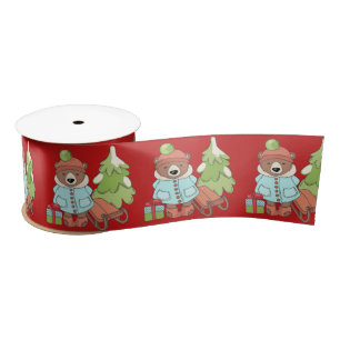 Christmas Teddy Bear, Tree, Sled Satin Ribbon