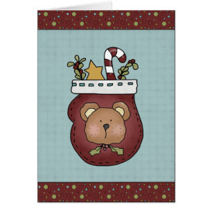 Christmas Teddy Bear Winter Glove Greeting Card