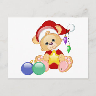 Christmas Teddy Bear with Star Holiday Postcard