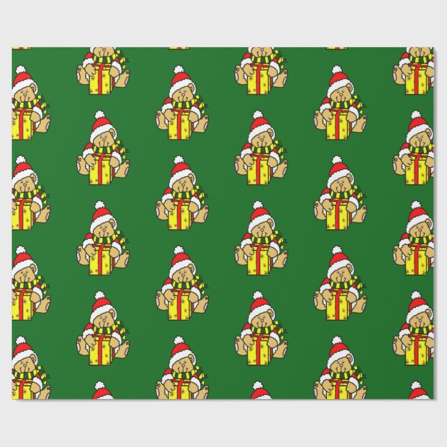 Christmas Teddy Bear Wrapping Paper (Flat)