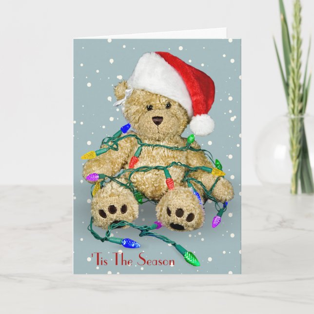 Christmas Teddy Bears In Holiday Lights Card (Front)