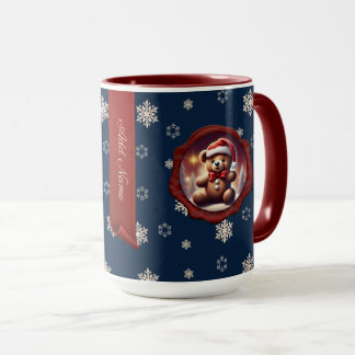 Christmas Teddy Cookie Personalised Banner Blue Mug