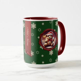 Christmas Teddy Cookie Personalised Banner Green Mug