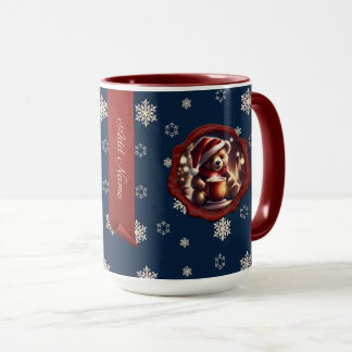 Christmas Teddy HotCocoa Personalised Banner Blue Mug